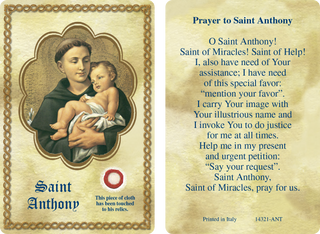 Bulk Saint Anthony Relic Card - Sold in Packs of 25