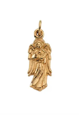14K Yellow Gold Angel with Harp Pendant
