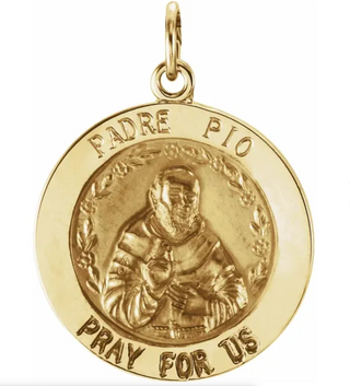 14K Yellow Gold Round Padre Pio Pendant Pendant