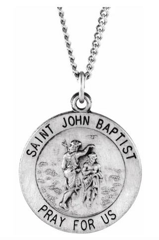 Sterling Silver Round St John The Baptist Pendant Md with Chain