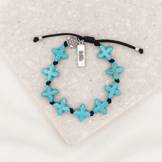 Grounded in Faith Knotted Cross Bracelet - Blue