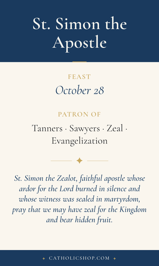 Saint Simon the Apostle holy card  with feast day, patronage, and prayer