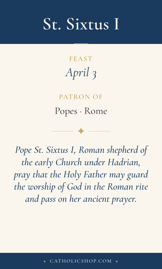 Saint Sixtus I holy card  with feast day, patronage, and prayer