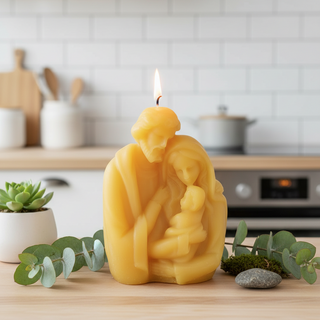 Small Holy Family Beeswax Candle – Hand-Poured 100% Pure Beeswax Candle