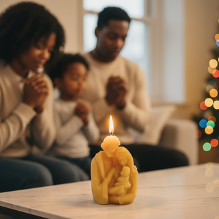 Small Holy Family Beeswax Candle – Hand-Poured 100% Pure Beeswax Candle