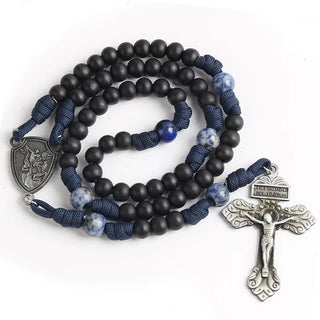 Rugged St. Michael the Archangel Rosary with Stone Beads - Dark Navy - main product image | CatholicShop.com