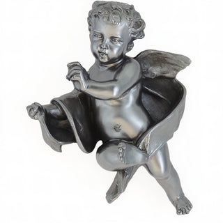 Cherub Tapestry - Left Wall Plaque - 12-inch — Aged Silver finish