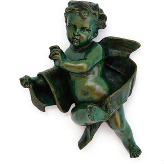 Cherub Tapestry - Left Wall Plaque - 12-inch — Green Bronze finish