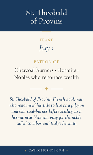Saint Theobald of Provins holy card  with feast day, patronage, and prayer