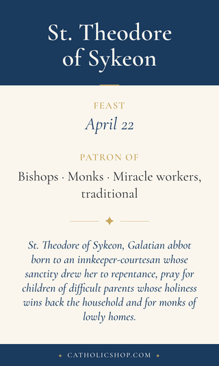 Saint Theodore of Sykeon holy card  with feast day, patronage, and prayer