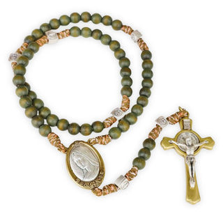 Handmade Paracord Rosary - Military Green Wood - main product image | CatholicShop.com