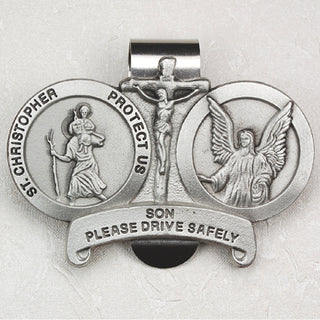 St Christopher and Guardian Angel Visor Clip for Son