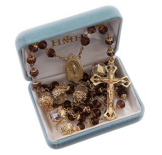 8mm Amethyst Faceted Glass Bead Rosary made with Solid Brass Crucifix and Centerpiece