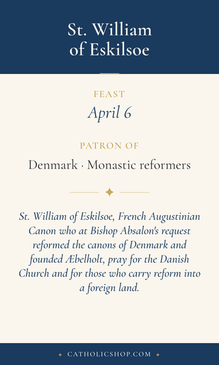Saint William of Eskilsoe holy card  with feast day, patronage, and prayer