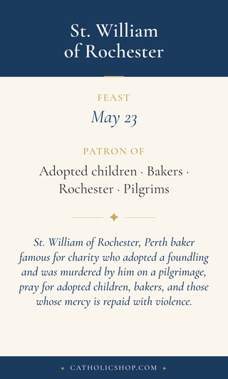 Saint William of Rochester holy card  with feast day, patronage, and prayer