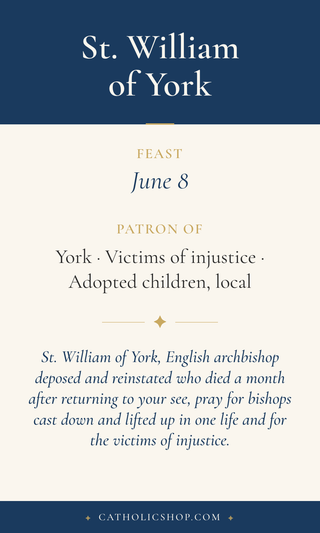 Saint William of York holy card  with feast day, patronage, and prayer