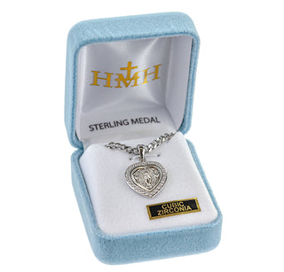Sterling Silver Miraculous Medal with Cubic Set Zircons