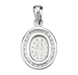 Sterling Silver Miraculous Medal with Cubic Set Zircons