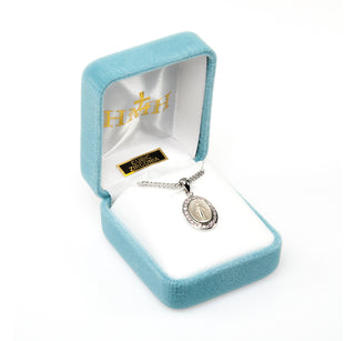 Sterling Silver Miraculous Medal with Cubic Set Zircons