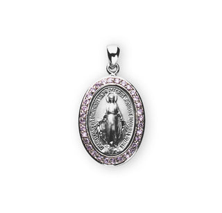 Sterling Silver Miraculous Medal with Cubic Set Zircons