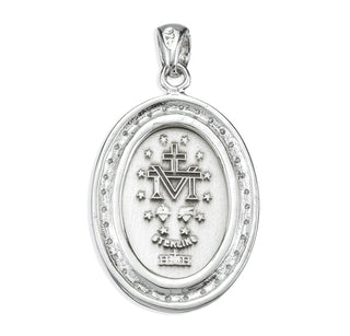 Sterling Silver Miraculous Medal with Cubic Set Zircons