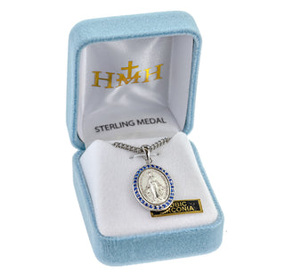 Sterling Silver Miraculous Medal with Cubic Set Zircons