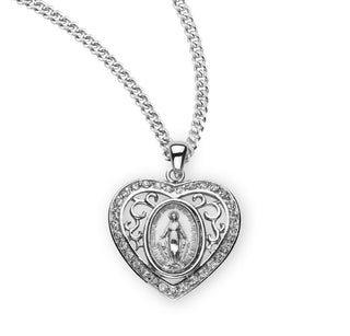Sterling Silver Miraculous Medal With Cubic Set Zircons 14