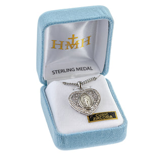 Sterling Silver Miraculous Medal with Cubic Set Zircons