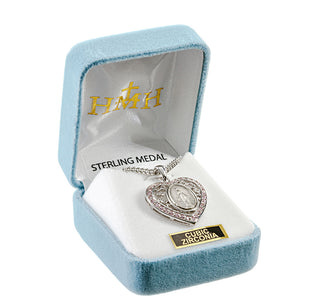 Sterling Silver Miraculous Medal with Cubic Set Zircons