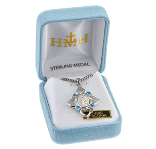Sterling Silver Miraculous Medal with Cubic Set Zircons