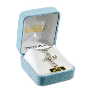 White Enameled Sterling Silver Cross with Crystal Cubic Zirconia's "CZ's"