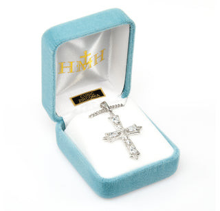 Sterling Silver Cubic Zircon Cross with 18-inch Rhodium Plated Chain