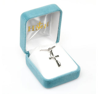 Sterling Silver Single Set Crystal Zircon Cross with 18-inch Rhodium Plated Chain