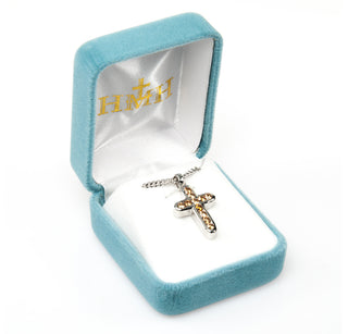 Sterling Silver Champagne Crystal Zircon Cross with 18-inch Rhodium Plated Chain