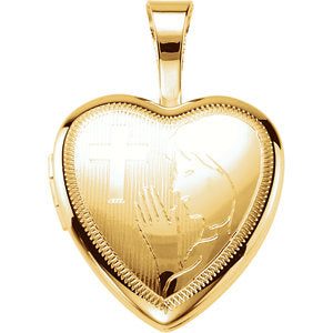 14K Gold Gold-Plated Sterling Silver 12.5x12 MM Prayer Heart Locket