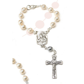 4-pack - St Christopher Auto Rosary - Glass Imitation Pearl