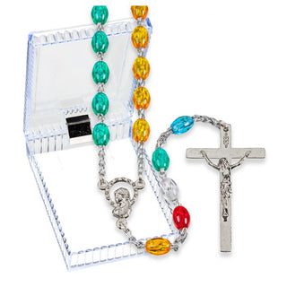 6mm Oval Multicolor Bead Mission Rosary, Boxed