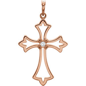 14K Rose .03CTW Diamond Cross Pendant