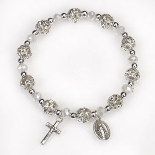 4-pack - Clear Crystal Stretch Rosary Bracelet