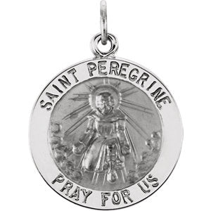 14K White 18 MM Round St. Peregrine Medal