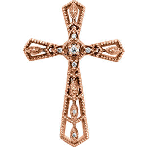 14K Rose .025 CTW Diamond Cross Pendant