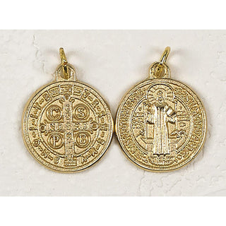 Bulk Saint Benedict Double Sided Round Medals - Gold Tone