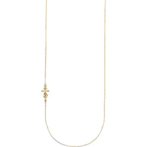 14K Gold Infinity-Inspired Off-Center Sideways Cross 16" Necklace
