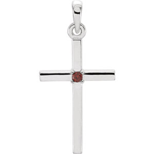 14K White 22.65x11.4 MM Mozambique Garnet Cross Pendant