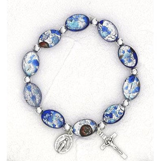 Dark Blue Oval Murano Glass Rosary Bracelet