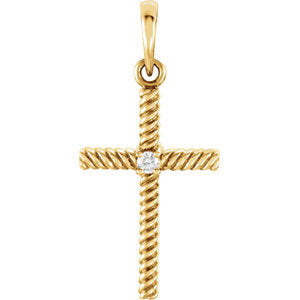 14K Gold .02 CTW Diamond 24.25x11.35 MM Rope Design Cross Pendant