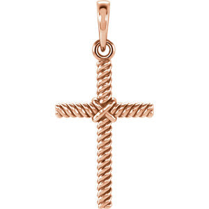 14K Rose 17.5x11.3 MM Rope Cross Pendant