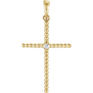 14K Gold .03 CTW Diamond Beaded Cross Pendant