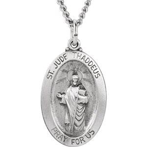 Sterling Silver 24x16 MM Oval St. Jude Thaddeus 24" Necklace
