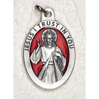 Bulk Divine Mercy 1-1/2 Inch Oval Red Enamel Medal